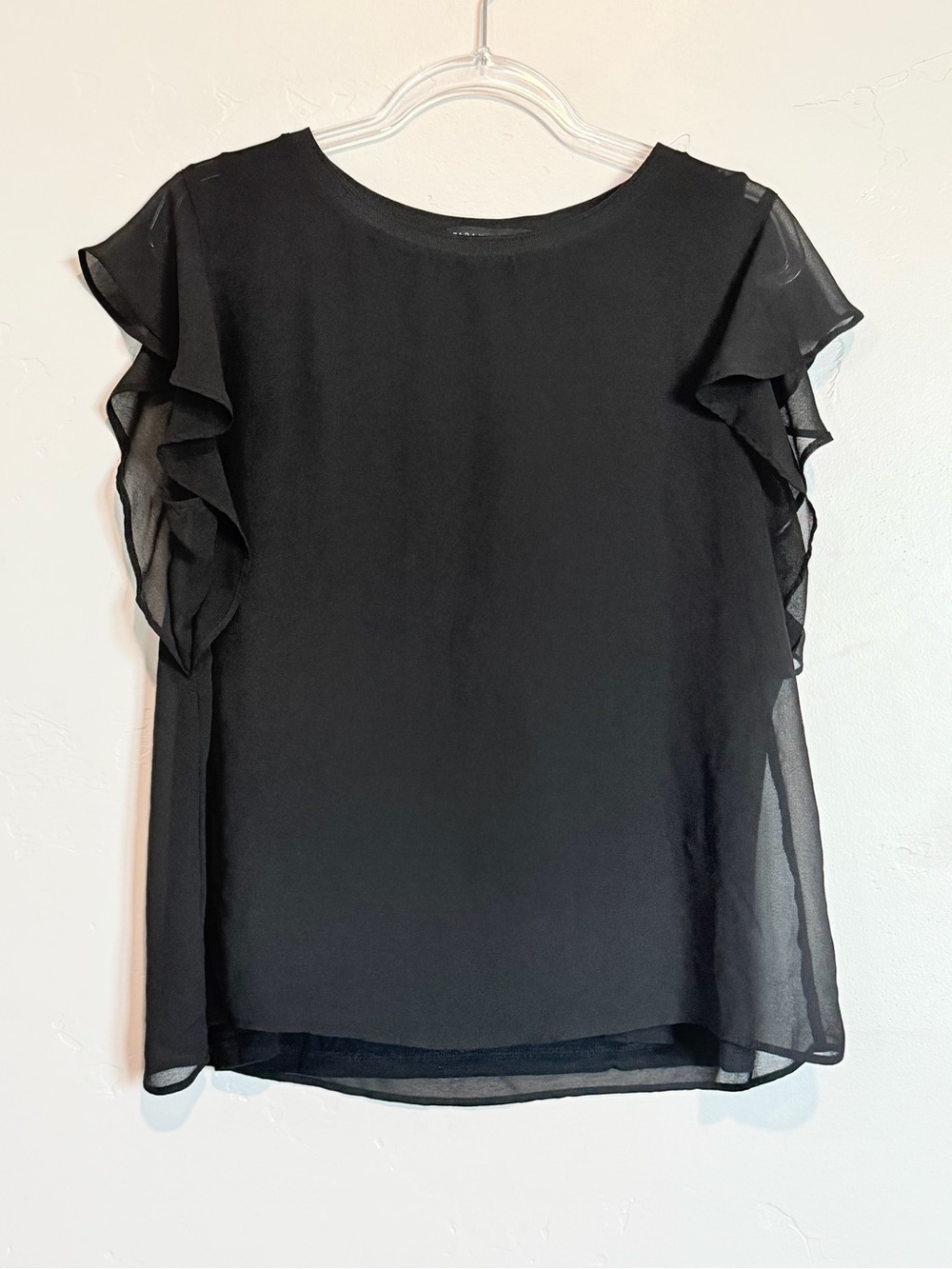 Zara Woman Black Ruffle Sleeve Blouse Tank and Sheer Overlay Large